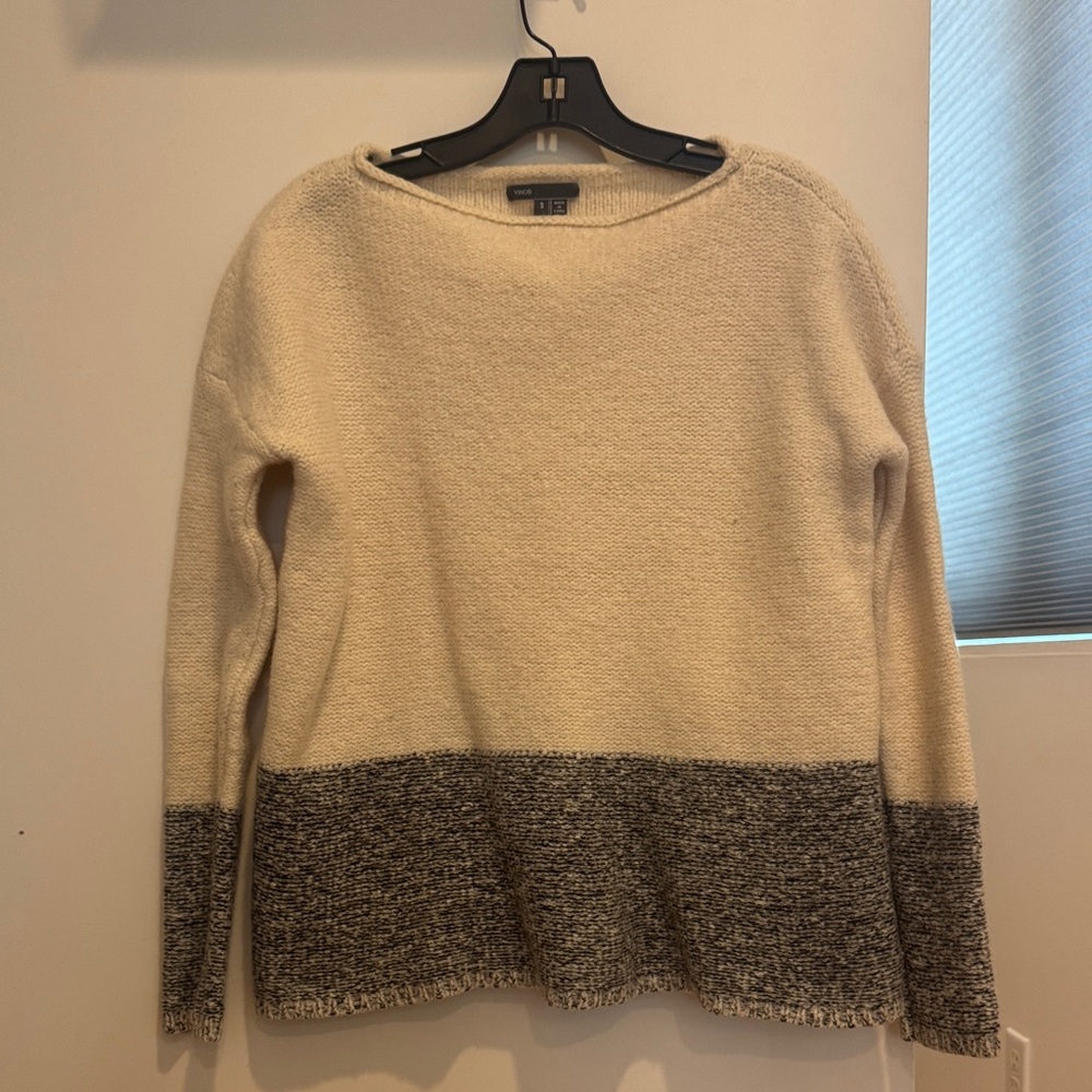 Vince Cream and Gray Crew Neck Sweater